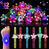 BSTDECOR Easter Basket Stuffers- 32 Pack LED Light Up Fidget Spinner Bracelets, Glow in The Dark Party Favors for Kids 4-8 8-12 Boys Girls, Easter Egg Fillers Treasure Box Toys for Classroom Prizes