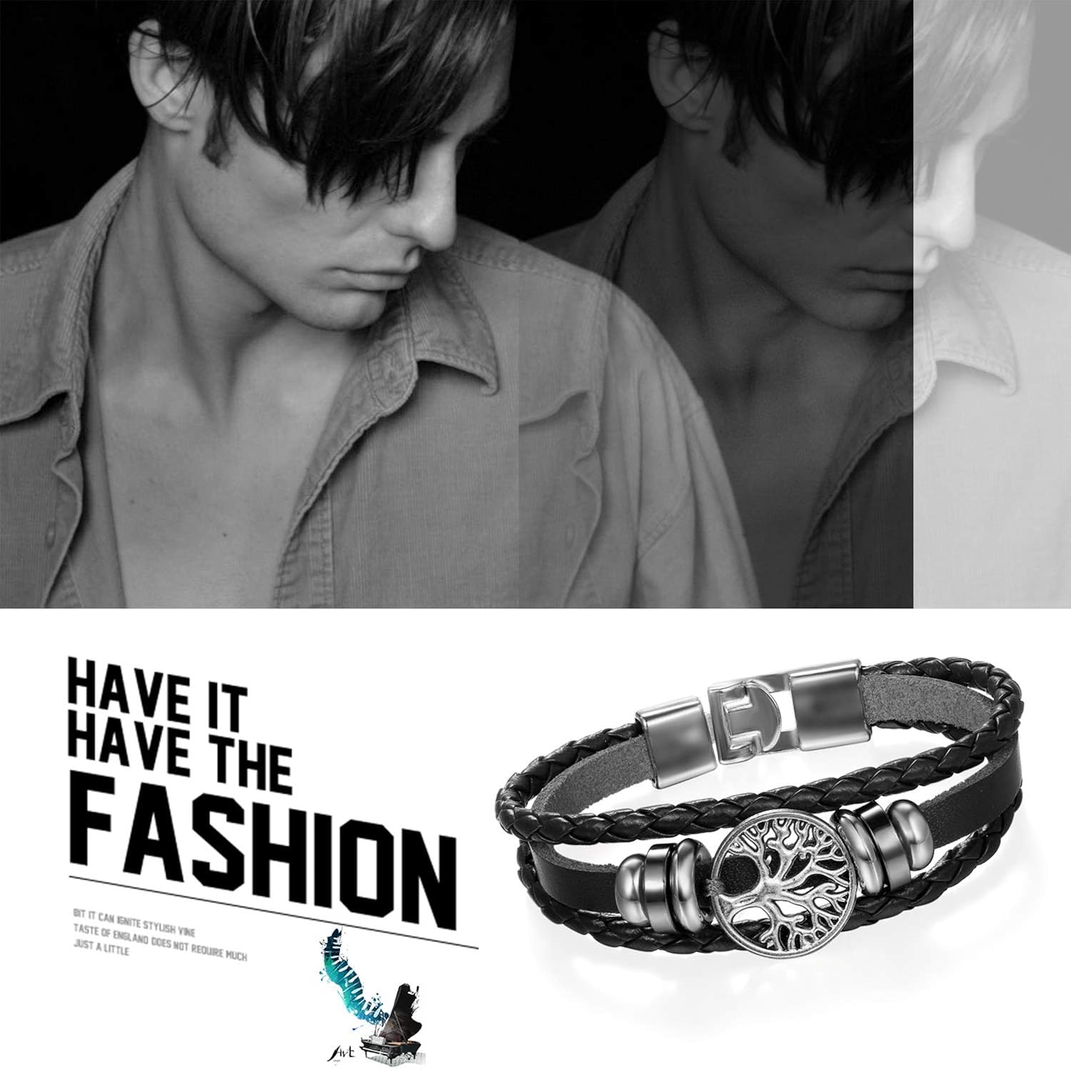 Flongo Multilayer Braided Leather Cuff Bracelet for Men Women Brown Black Hand Chain with Alloy Tree of Life Retro Ethnic Style - Image 4