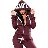 JIHUILAI Two Piece Tracksuit For Women Long Sleeve Stripe Zipper Jacket With Sweatpants Jogger Hoodie Sweatsuit Workout Set