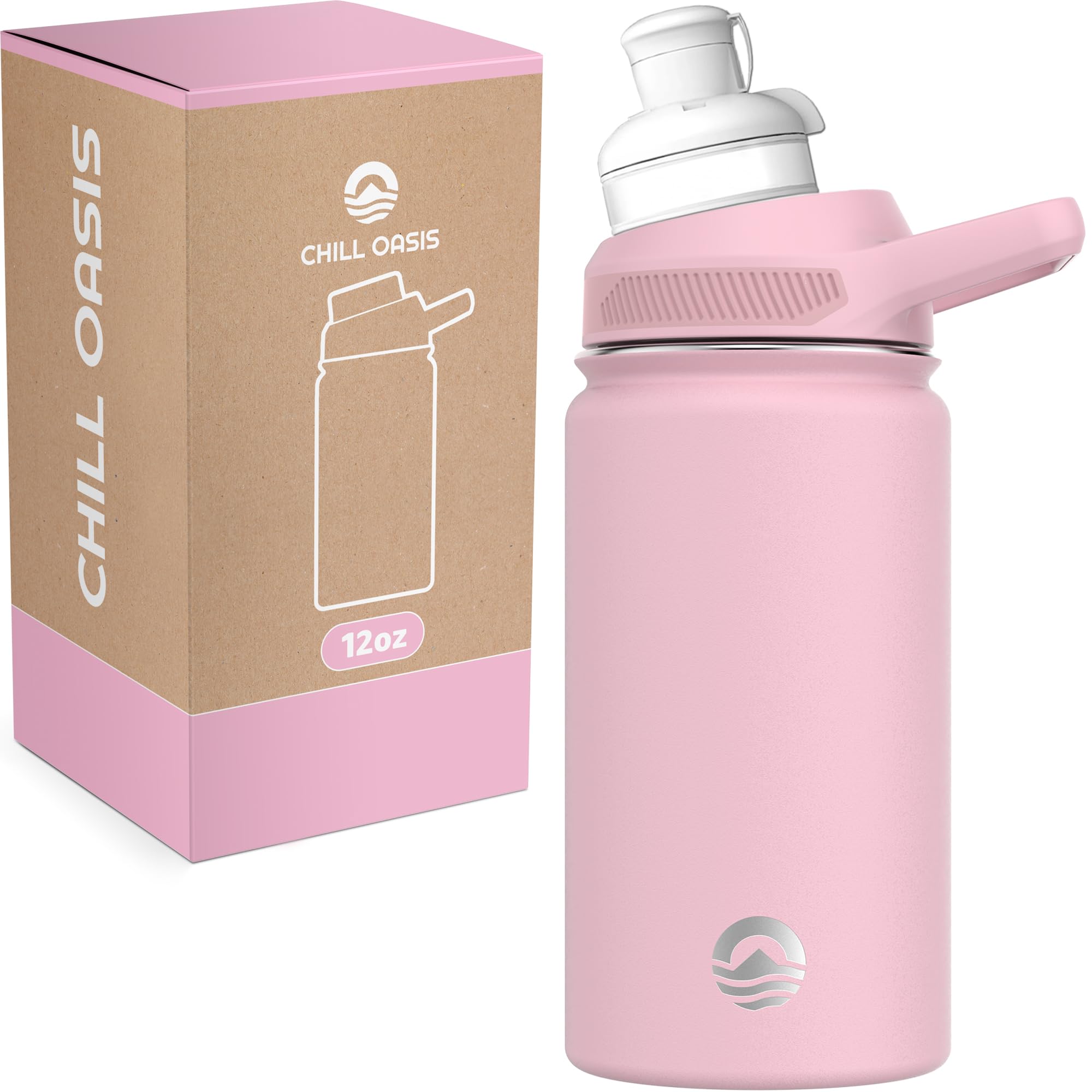 Photo 1 of Chill Oasis Water Bottle | Compatible With Popular Flavor Cartridges | BPA Free, Leak Proof, Double-Walled Vacuum Insulated Stainless Steel, and Dishwasher Safe | Cold for 24 Hours (Pink, 12oz)