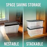 Klass Home 3 x 50 Litre Storage Boxes with Lids Clear Nestable Set of 3 view 4