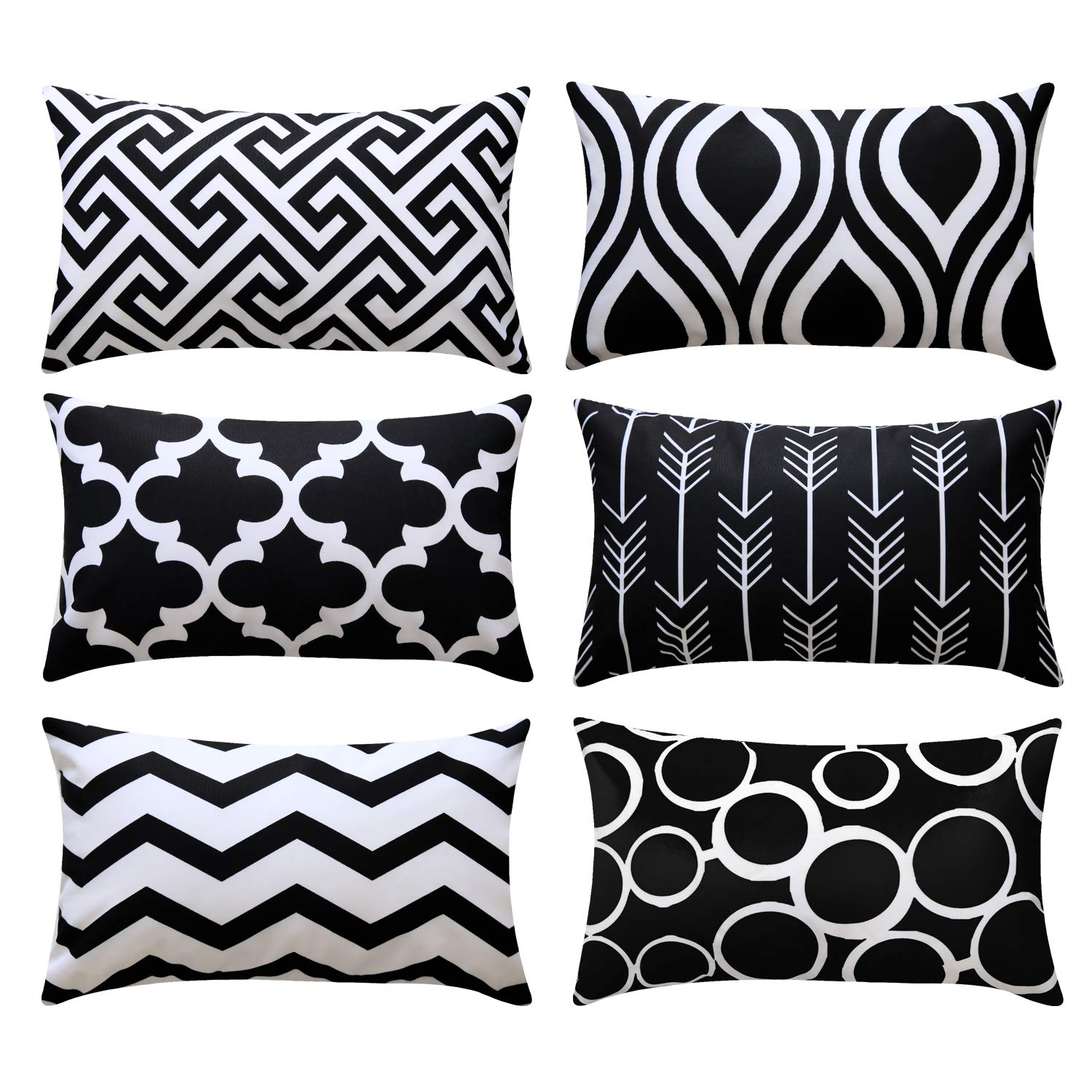 Topfinel Black Cushion Cover Canvas Decorative Rectangle Throw Pillow