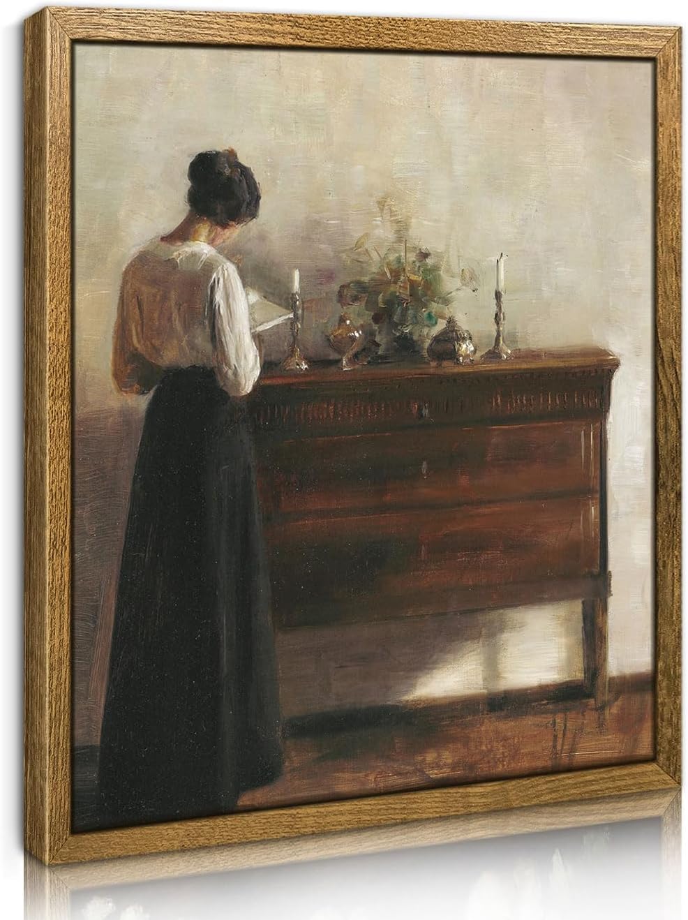TOARTi Vintage Framed Canvas Wall Art,12x16in Woman Reading Portrait Wall Decor, Interior with the Artist's Wife Oil Painting, Retro Aesthetic Art Prints for Living Room, Bedroom, Bathroom, Farmhouse