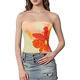 Women Y2k Floral Tube Tops Strapless Going Out Bandeau Crop Top Sexy Sleeveless Summer Tank Shirt Beachwear