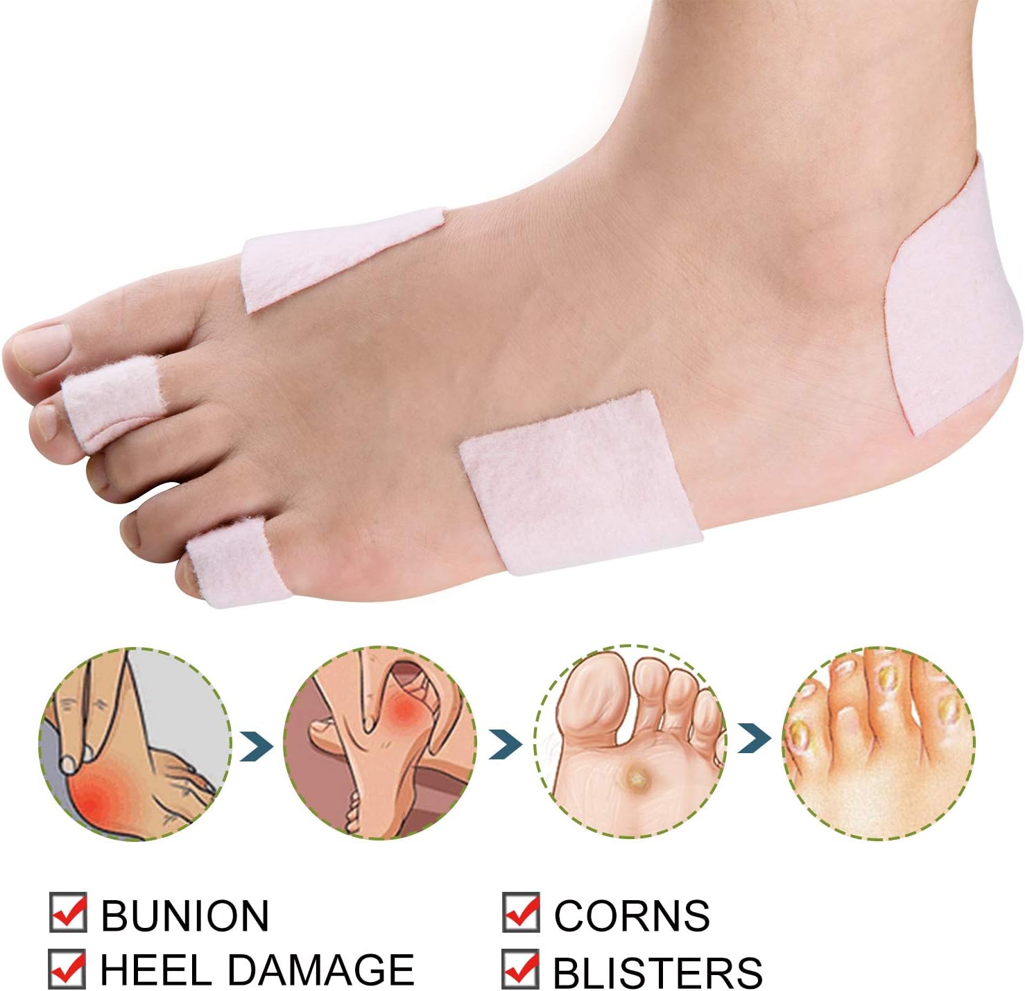 Sumifun Moleskin for Foot - Pack of 25 Adhesive Backing Blister Pads for Heel, Toe, Sore Foot Spots, Soft and Comfortable Fabric, Reduce Friction Pain: Health & Personal Care