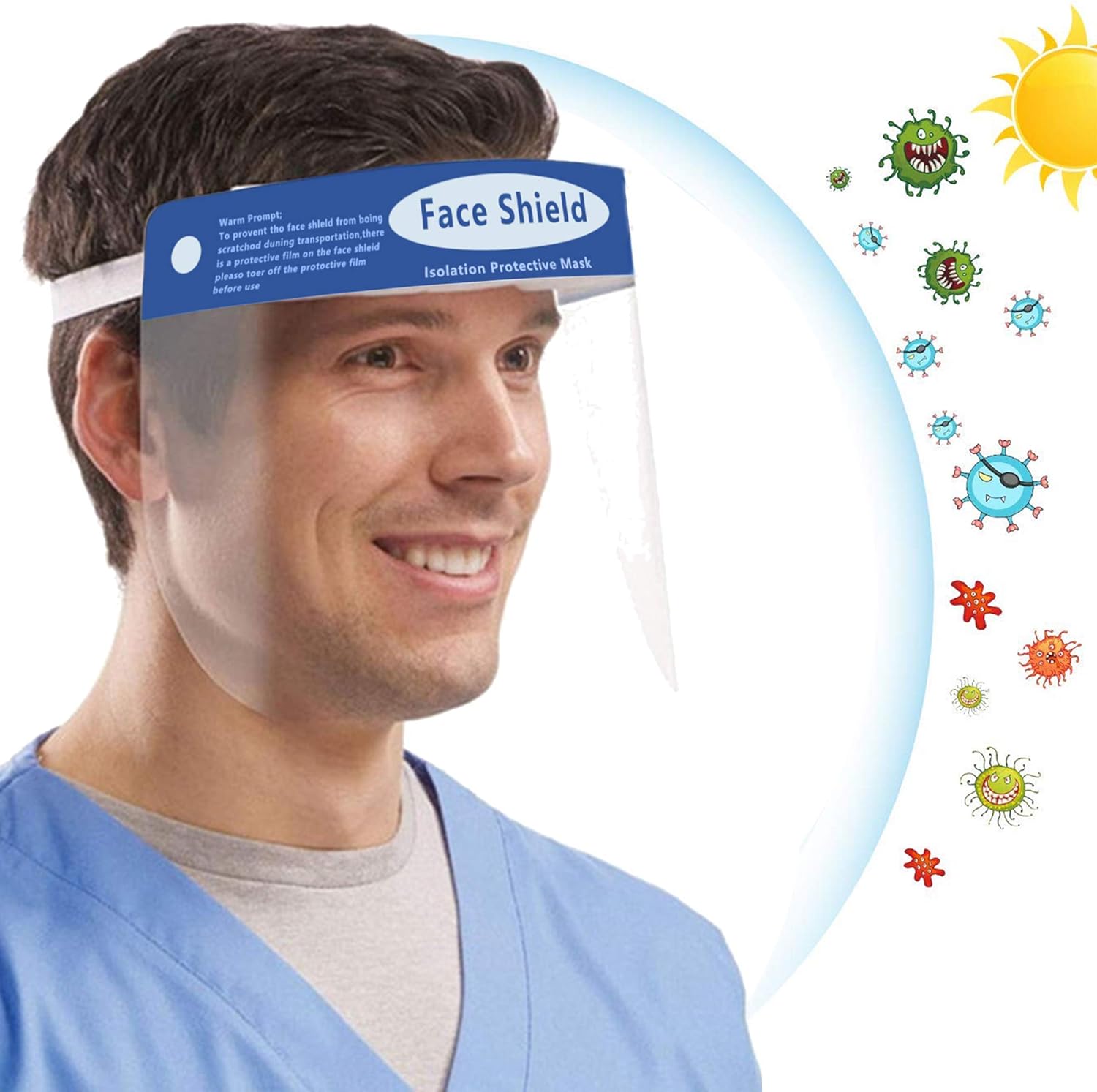 Pantalla Protectora Facial Transparente, Visera Protectora Reutilizable Antivaho