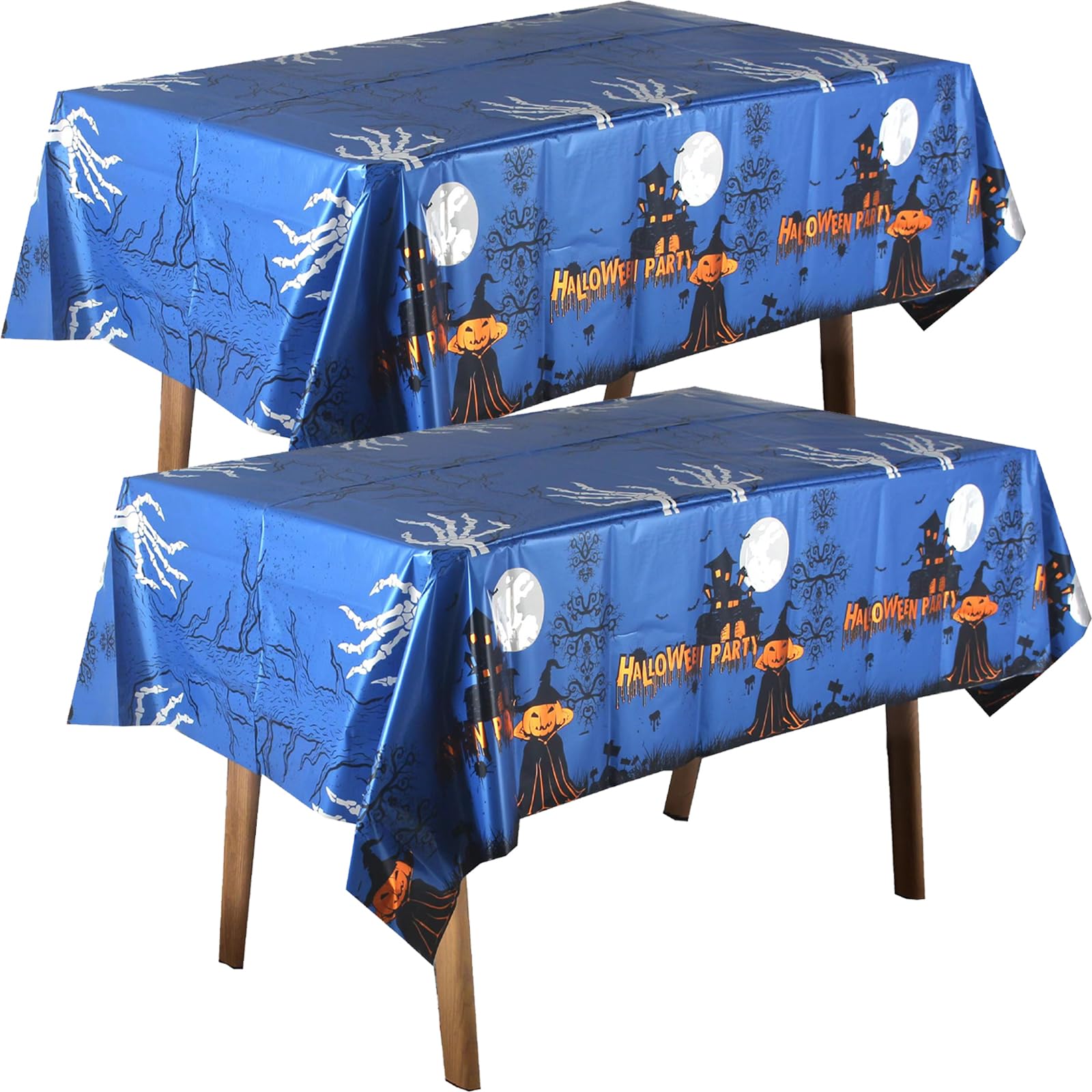 POPOYU 2Pcs Halloween Foil Table Cloth Table Cover Plastic,137 * 274cm Rectangle Table Cloths Pumpkin Tablecloth Waterproof Tablecover for Halloween Party Dinner Table Decoration Supplies