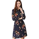 Allegra K Women's Button Down Vintage Polka Dots Dresses Collar Tie Belted Floral Shirt Dress