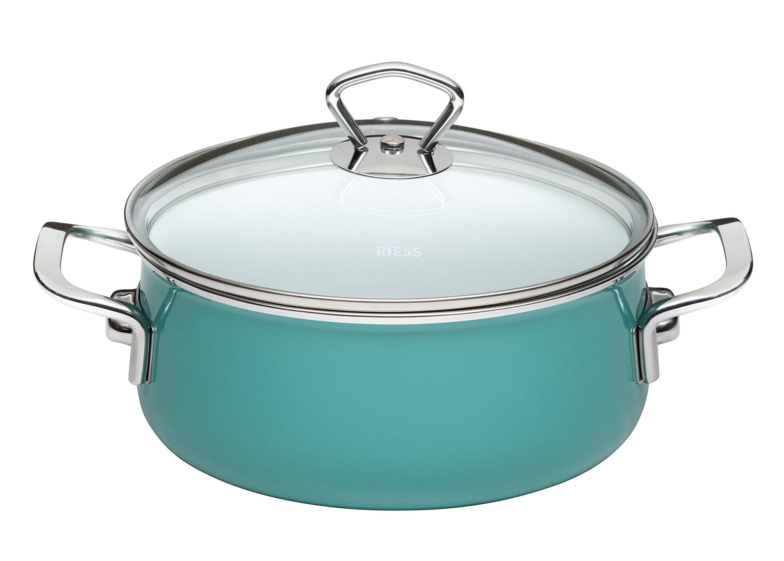 Riess, 0707-110, Casserole with Glass lid 16 1 L, Nouvelle - Nature Green Extra Strong, Diameter 16 cm, Height 14.5 cm, Capacity 2 litres, Enamel, Green, Induction