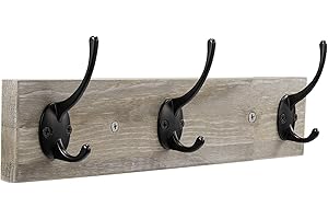 Sageme Wall Mounted Coat Rack,Wooden Entryway Vintage Rustic Coat Rack Hat Hanger Rack Zinc die-cast 3-Hook Rail for The Entryway, Bathroom, Bedroom, Kitchen, Mudroom (3 Hooks, Pinewood)
