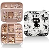 Black Cat Lover Gifts Jewelry Box, Birthday Gift for Cat Mom, Everything Is Fine Cats Gifts for Women Jewelry Case Organizer