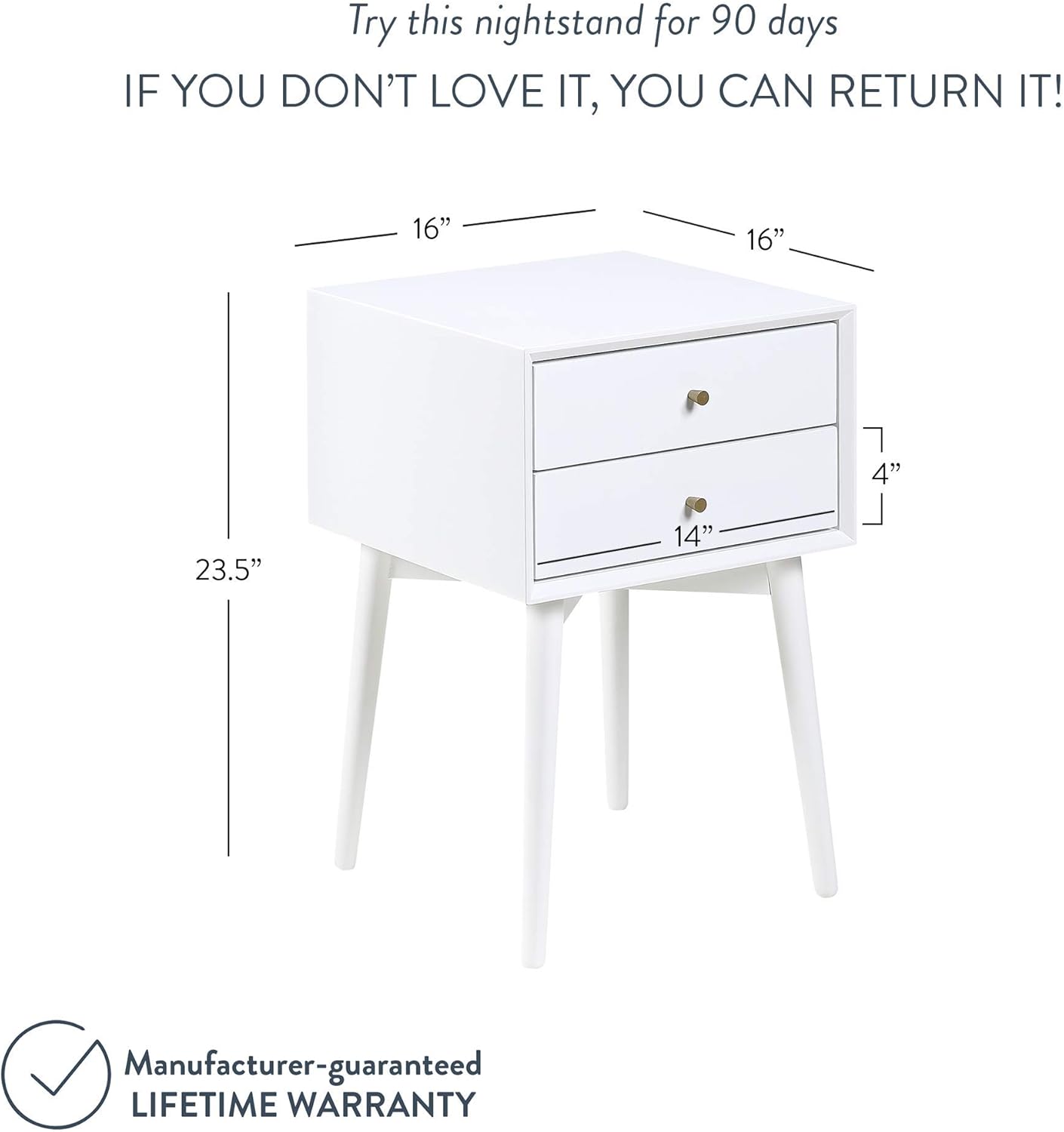 Nathan James Harper Mid-Century Modern Side Table, 2-Drawer Wood Nightstand, White: Kitchen & Dining