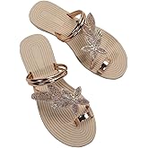 GORGLITTER Women's Butterfly Metallic Sandals Dressy Sparkly Rhinestone Strappy Toe Ring Slide Flats Sandal
