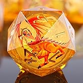 DNDND Red Dragon Dice with Gold Numbers | Liquid Core 7-Piece Sharp Edge Resin DND Dice Set | Dragon Themed Collectible Metal Case | RPG Tabletop Gaming Gift