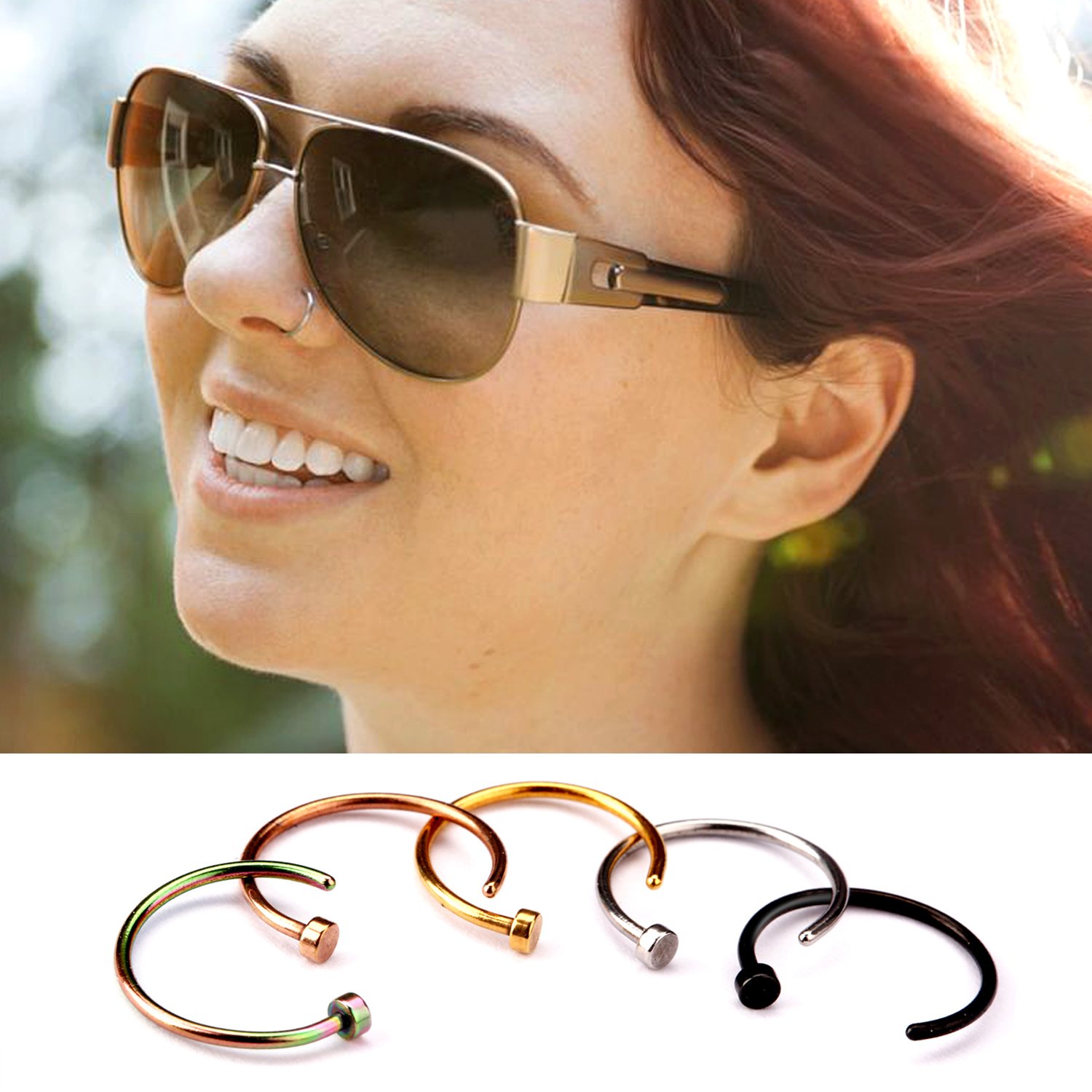 UHIBROS Nose Ring Hoop, 5 Pcs a Set 316L Stainless Steel Nose Rings Hoop Nose Piercing Body Jewelry,Unisex (Sliver)