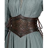 L'VOW Brown Leather Corset Belt Women Renaissance Belt Medieval Viking Belt Wide Cinch Belt