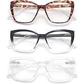 FoxMook 3-Pack Reading Glasses for Women, Oprah Style Frame Spring Hinge Readers Blue Light Blocking Glasses