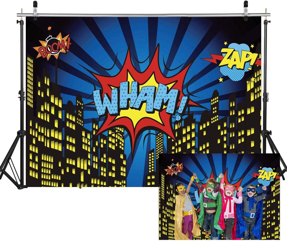 AIIKES 7X5FT Superhero Theme Backdrop Photography City Night Scene Birthday Party Decorate Photo Background for Pictures 11-051