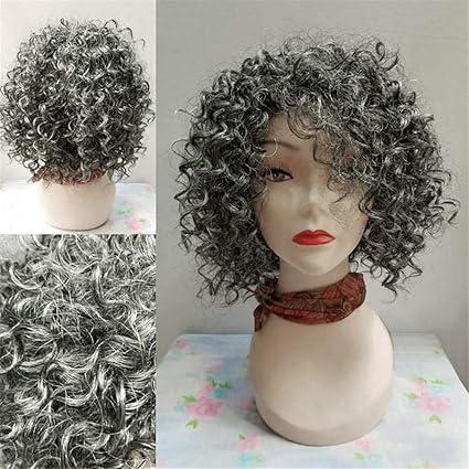 Afro Cheveux Bouclés Noir Gris Perruques Pour Les Femmes