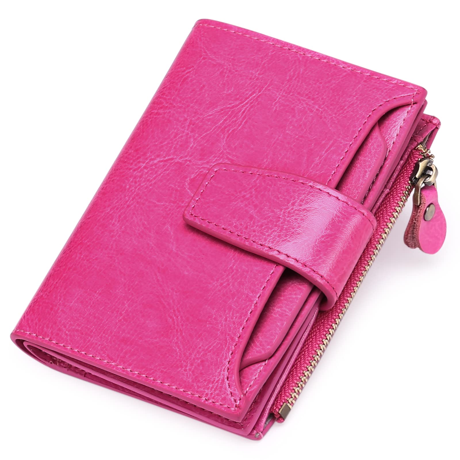 SENDEFN Women's RFID Blocking Leather Small Compact Bi-fold Zipper Pocket Wallet Card Case Purse with ID Window — image 1