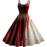 Bloody Print Halloween Dress Women Horror Round Neck Sleeveless Dresses