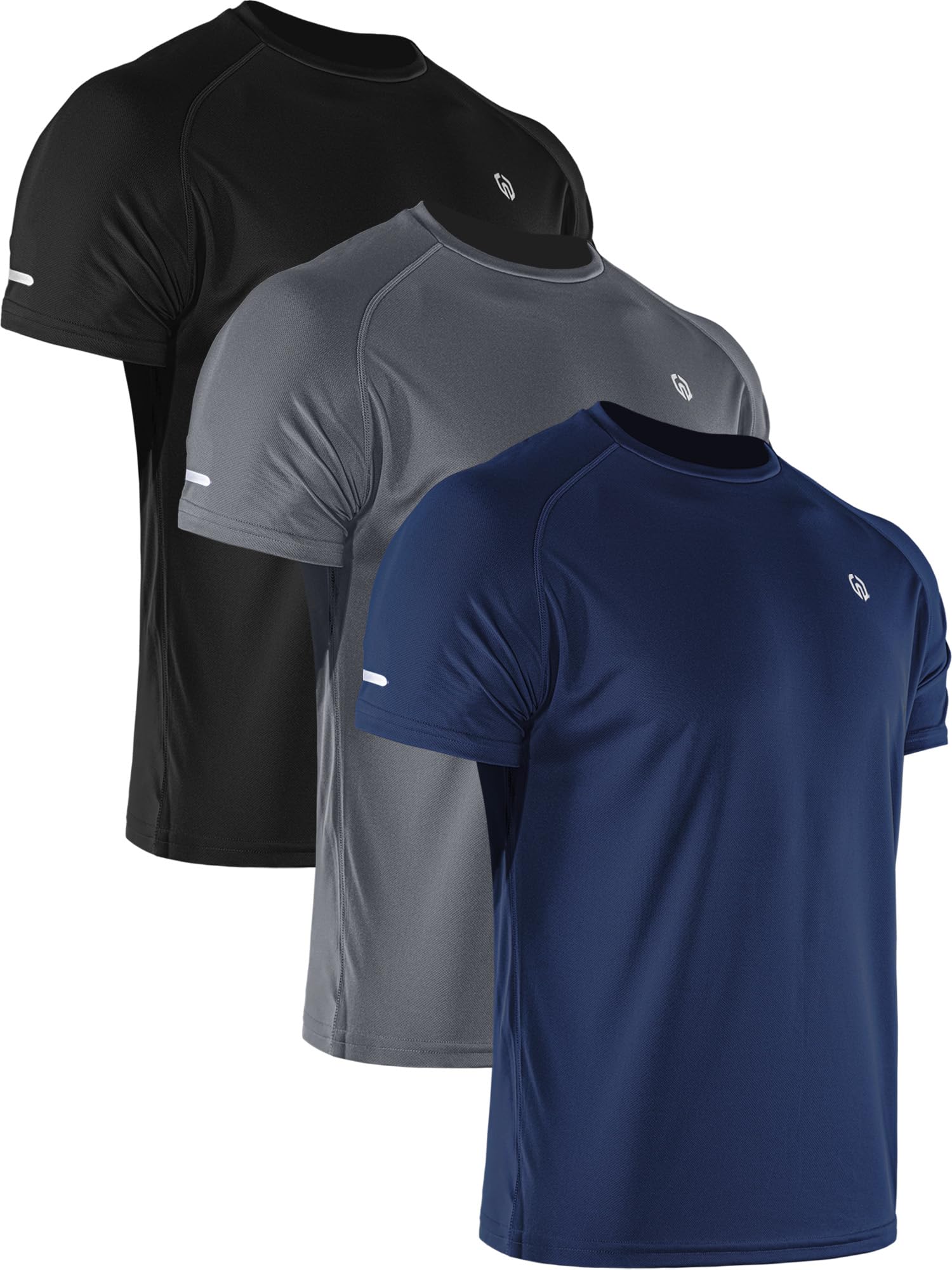 Photo 1 of NELEUS Men's 3 Pack Athletic Shirt Dry Fit Gym Workout Running Shirts Moisture Wicking,5016,Black/Grey/Navy Blue,XL