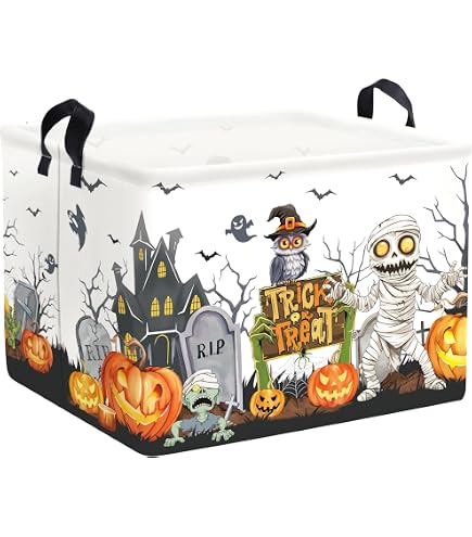Clastyle Halloween Pumpkin Storage Basket - Spider Web Design, 40x30x30cm Foldable Kid's Toy & Laundry Bin
