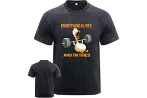 Novelty Washed Sweatshirt with “Everything Hurts, I'm Tired” Duck Print, Men's Casual Sweatshirt