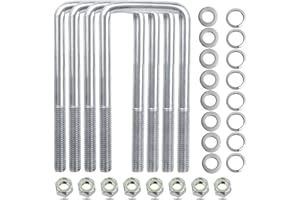 FOINWER 4 Sets 304 Stainless Steel Square U Bolt,U Bolts 3 inch Wide,1/2" D x 3-1/16" W x 7-5/16"L U-Bolts for Boat Trailer with Nuts and Washers, for Automobiles Trailer, Ski Boat