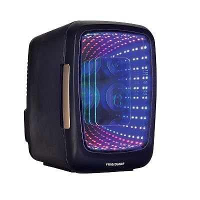 Frigidaire Gaming Light Up Mini Beverage Refrigerator, 6 can, 4 liters, Cooler with large see through door and LED lights Perfect for Gaming Experience, Home, Office, or Cars.12V Charger (Stealth)