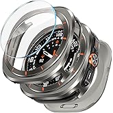 LETOID 3 in 1 Metal Case for Samsung Galaxy Watch Ultra/Ultra 2 Screen Protector 47mm, Stainless Steel Protective Bumper Face, Hard PC Back Cover and 9H Tempered Glass Film for 7 Ultra & 8 Ultra