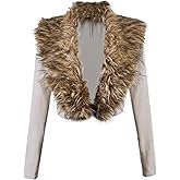 MakeMeChic Women's Plus Size Cropped Jacket Contrast Faux Fur Long Sleeve Fuzzy Fall Coats