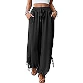 Bsubseach Women Wide Leg Palazzo Pants Summer High Waist Flowy Casual Trousers Side Tie Knot Beach Vacation Clothes