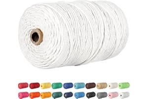 POZEAN Macrame Cord 3mm, 3 mm Macrame Cord – 220 Yards (About 200m), 100% Natural Cotton Macrame Yarn for Wall Hanging, Plant Hangers, DIY Crafts Knitting, Christmas Wedding Decorative (White)