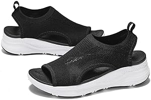 GoodValue Womens Comfortable Orthopedic Sandals Arch Support Ladies Walking Sport Athletic Sandals Open Toe Slip On Plantar Fasciitis Platform Dress Sandal 2 Inches Heel