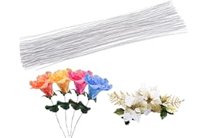 Cinvo 22 Gauge Stem Wire - 100 Counts Floral Paper Wrapped Wire - 14 Inch for Flower Arrangements - DIY Bouquet Handcrafts (White)