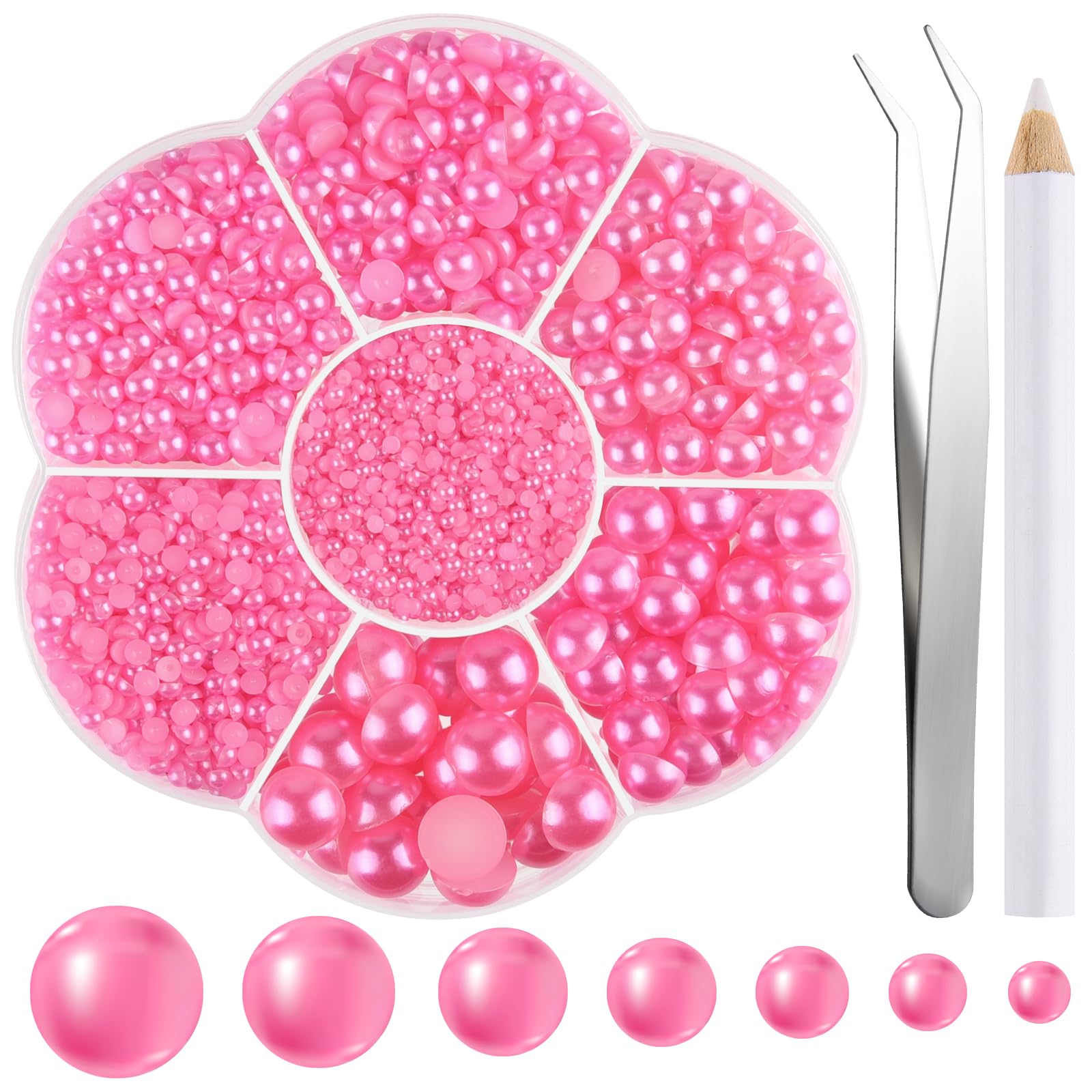NACHLYNN 6480 Pcs Flat Back Pearl 7 Sizes Peach Flatback Pearl Beads Half Round Pearls for Crafts Embellishment Shoes Clothes Bags DIY Making — image 1