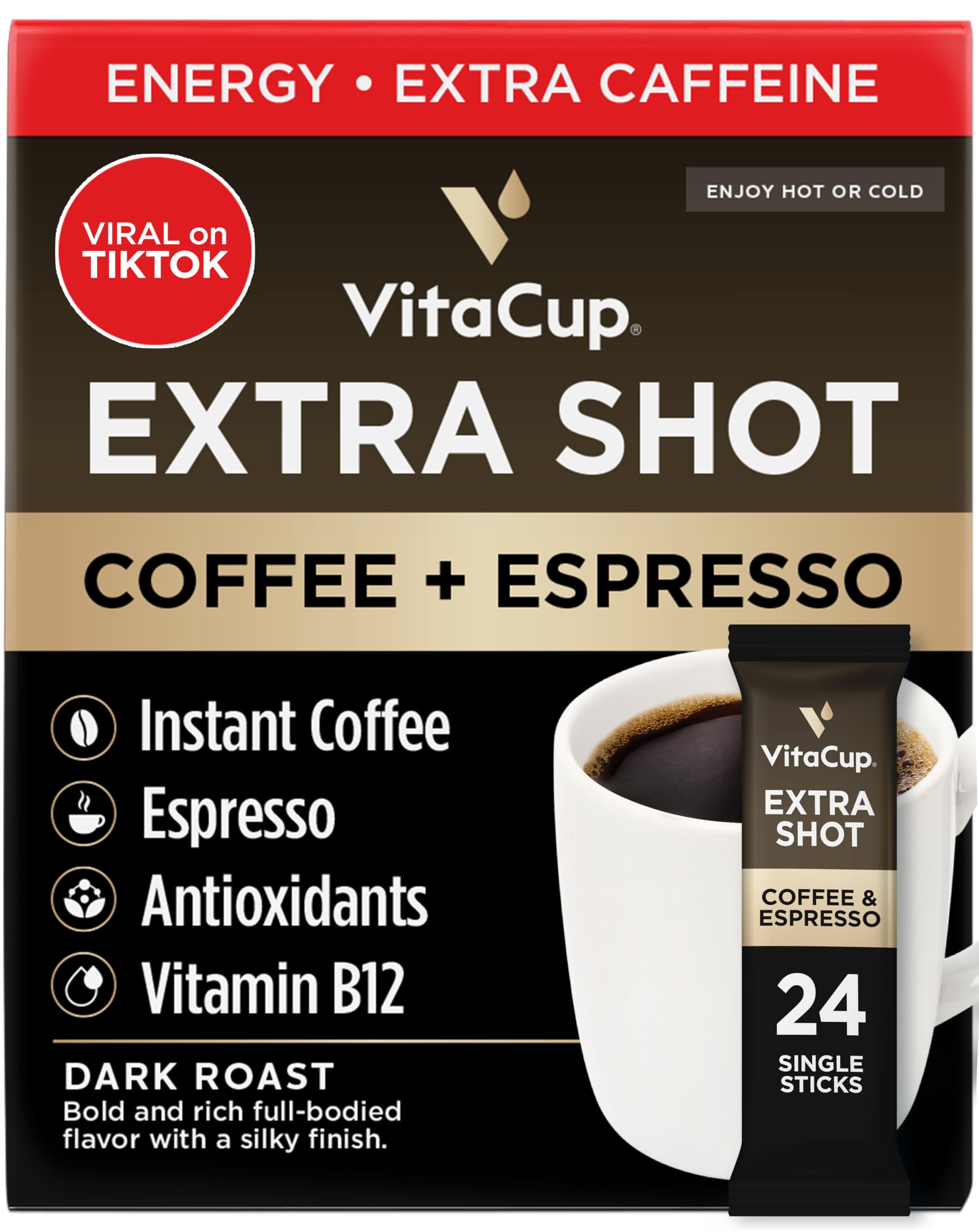 Mua VitaCup Extra Shot Instant Coffee Packets with Espresso Shot, “Red ...