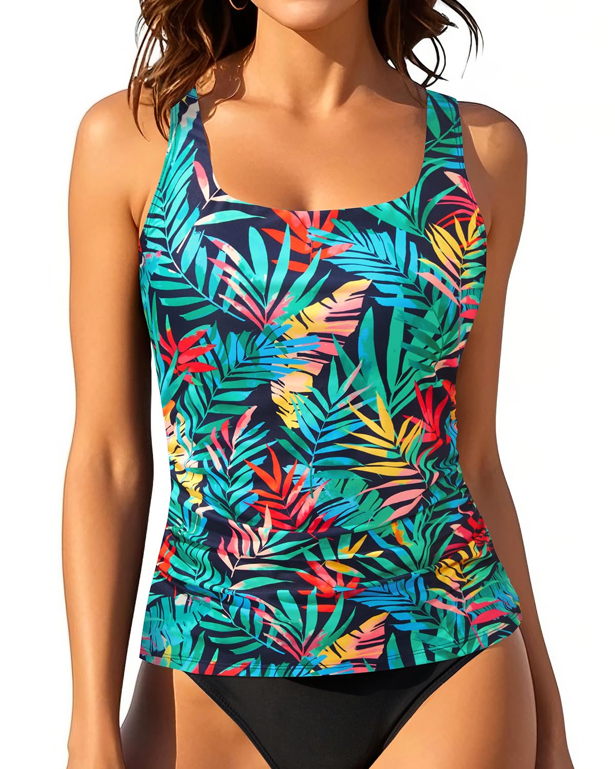 Photo 1 of Aqua Eve Tankini Tops for Women Swimwear Top Only Tummy Control Bathing Suit Top No Bottom (Available in Plus) Colorful Leaves L
