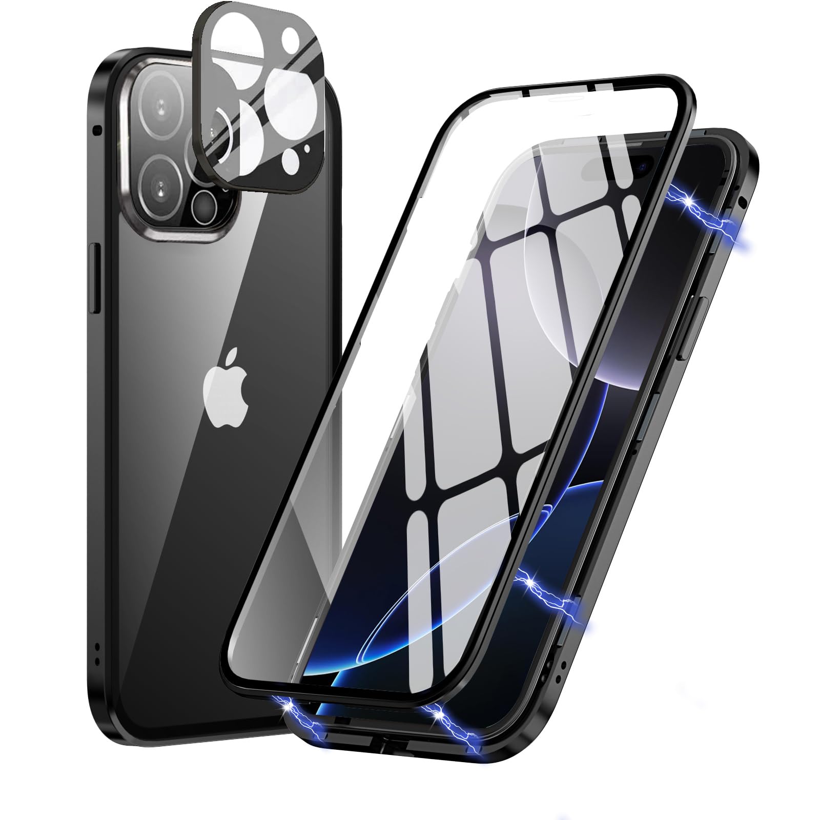 MIMGOAL Case for iPhone 16 Pro Max, Magnetic Adsorption Metal Bumper with Front and Back Transparent Tempered Glass Flip Cover 360 Degree Full Body Protective Case for iPhone 16 Pro Max 6.9" Black