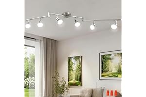 AIBOO 6-Light Adjustable Dimmable Track Lighting Kit, Flexible Foldable Arms,Satin Nickel Kitchen,Hallyway Bed Room Lighting Fixture, GU10 Base Bulbs not Included