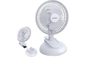shinic 6-inch Clip on Fan with Strong Clamp,Powerful Airflow,Adjustable Tilt,Quiet Cooling Desk Fan with 6 Foot Cord for Home,Office,Car,Stroller,Garage,Greenhouse,Gyms and Workshops (1pcs, White)