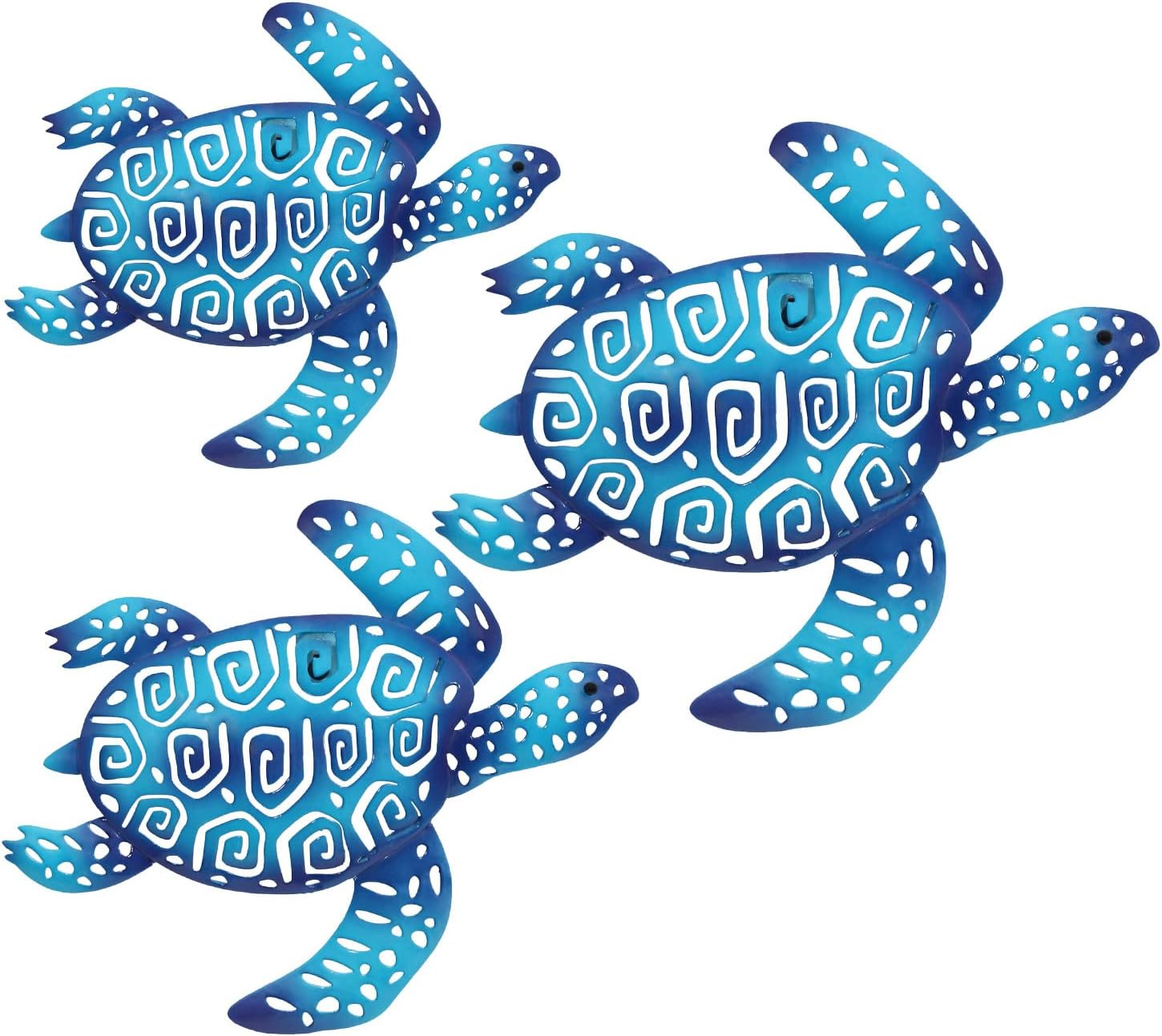 Plaques & Wall Art - Set of 3 Metal Sea Turtle Wall Art Decor, Beach Bathroom Decor Metal Outdoor Wall Art for Living Room Patio Garden Fence Bedroom Pool (Blue)