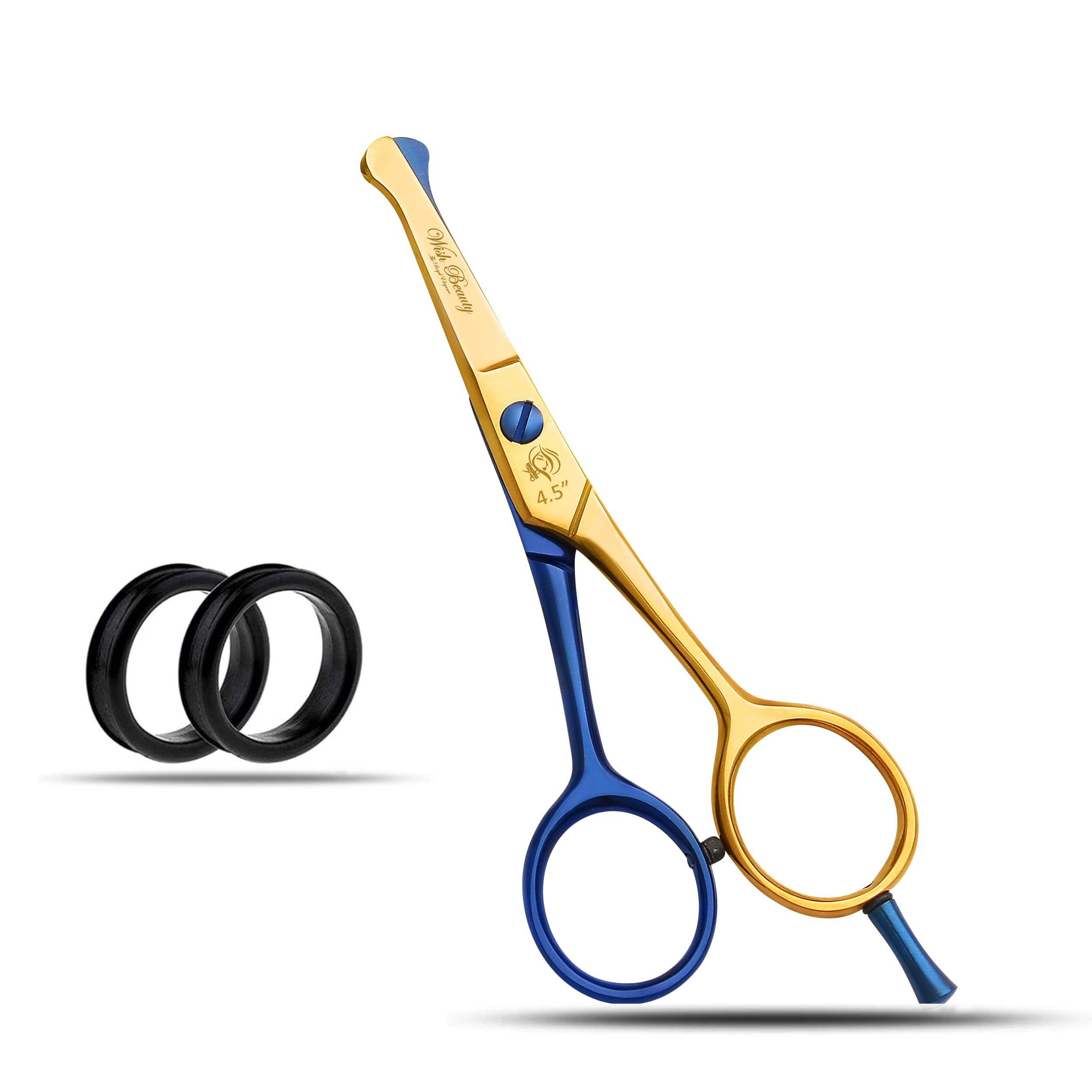 wishbeauty Kids Safety Round Tip & Curved Hair Scissors - Professional Salon Barber Scissors for Baby (Gold & Blue, 4.5")