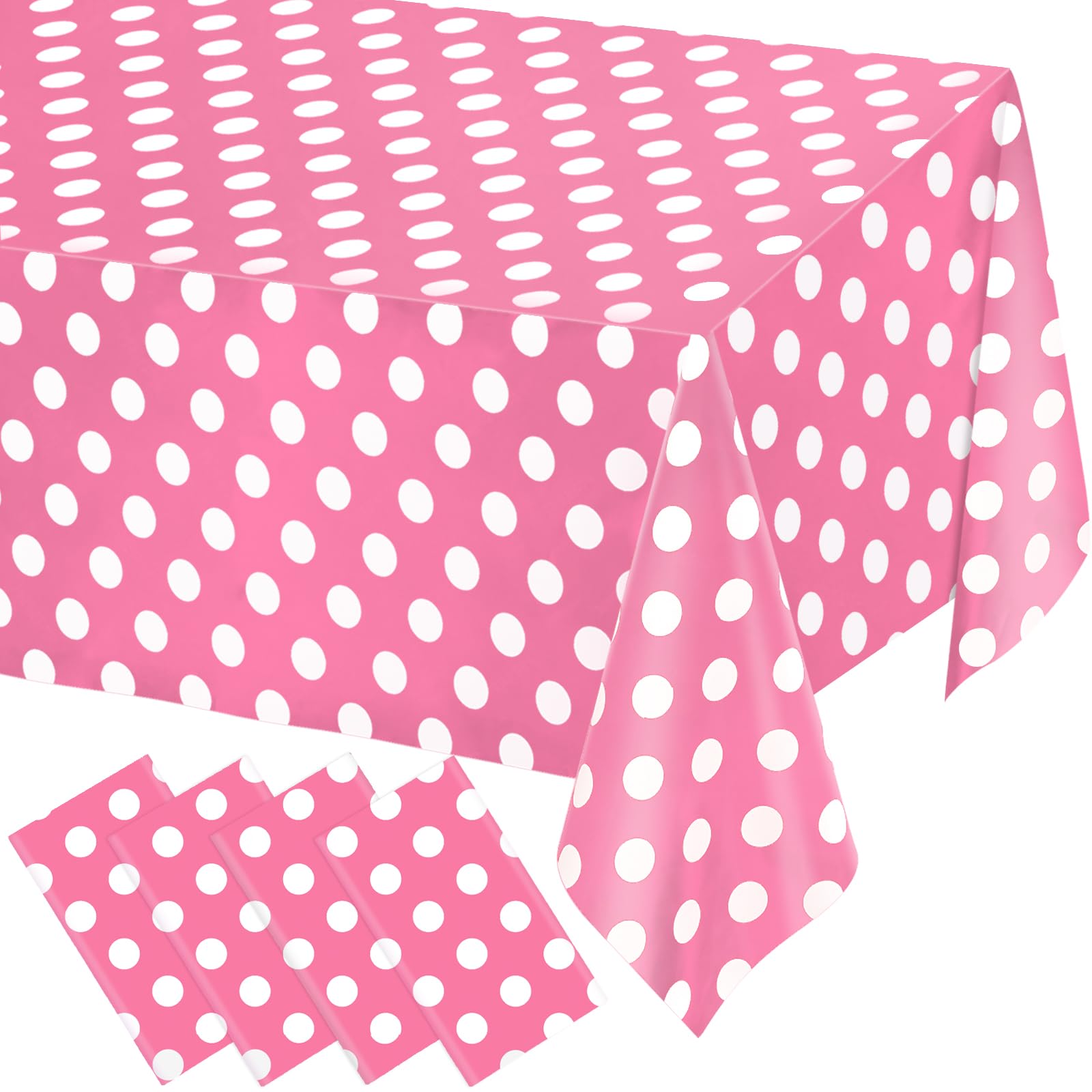 WNINK 4 Pack Pink and White Polka Dot Tablecloths