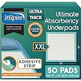 Inspire Extra Large Super Absorbent Disposable Bed Pads for Chronic Incontinence Ultra Thick and Absorbent Bed Pads Disposable Adult | Pee Pads for Adults (36" X 36" Pack of 50 W/ Adhesive)