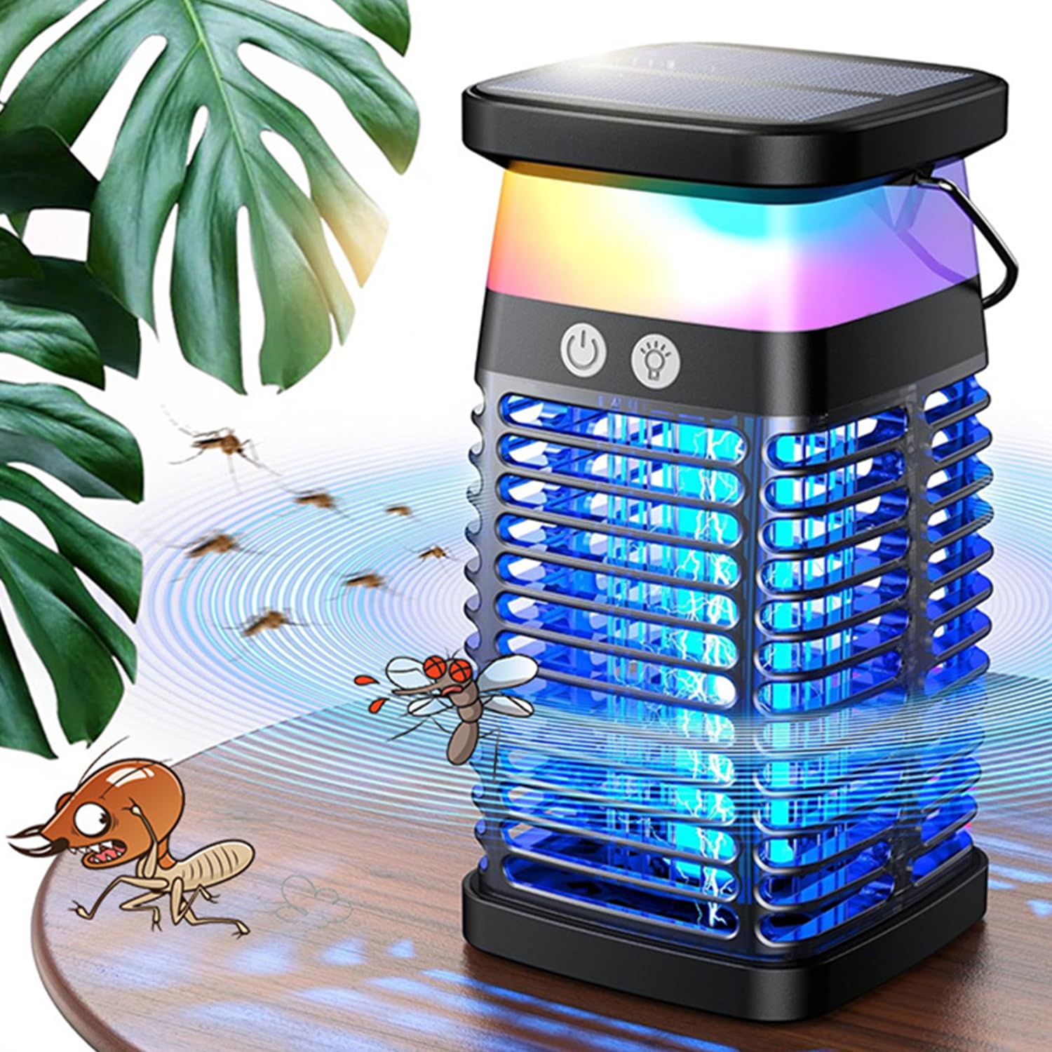 Photo 1 of Rechargeable Bug Zapper Outdoor, 3 in 1 Mosquito Electric Zapper, Solar Fly Zapper Outdoor Waterproof IP68, 4200V Mosquito Light with Reading Lamp, Solar Insect Lamp for Patio Camping Home Backyard