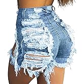 GOBLES Women's Sexy Summer Mid Waist Ripped Jean Shorts Frayed Hem Denim Shorts