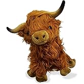 EVOLVEOVER Highland Cow Stuffed Animal Realistic Fluffy Scottish Plush Cow Farm Toys (Brown)