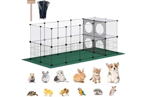 DINMO Small Animal Playpen with Oxford Mat, 24 inches Height, Pet Exercise Fence, Home Protector, Iron Mesh and Plastic Combination, Visualization, DIY, Games Hole Series, 60.2 x 24.8 x 24.8inch